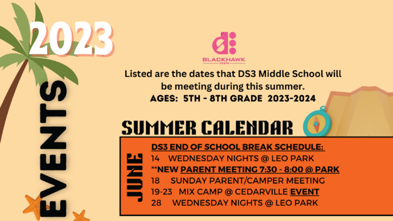 DS3 Middle School Summer Calendar