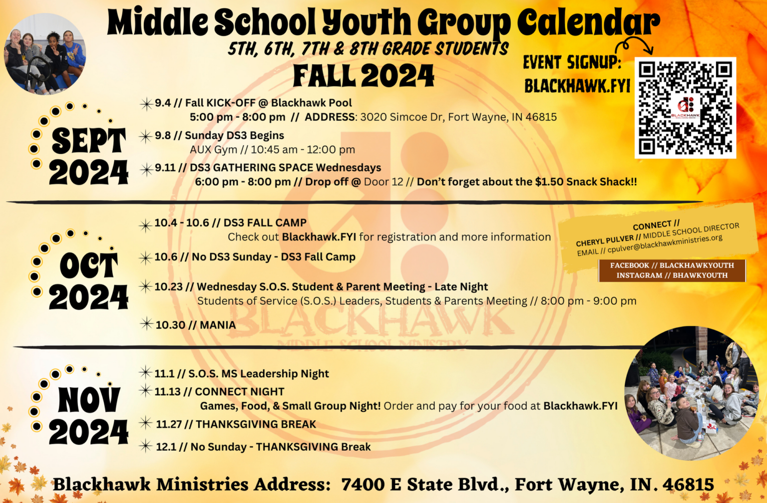 DS3 Middle School Youth Group Fall Calendar – Blackhawk FYI